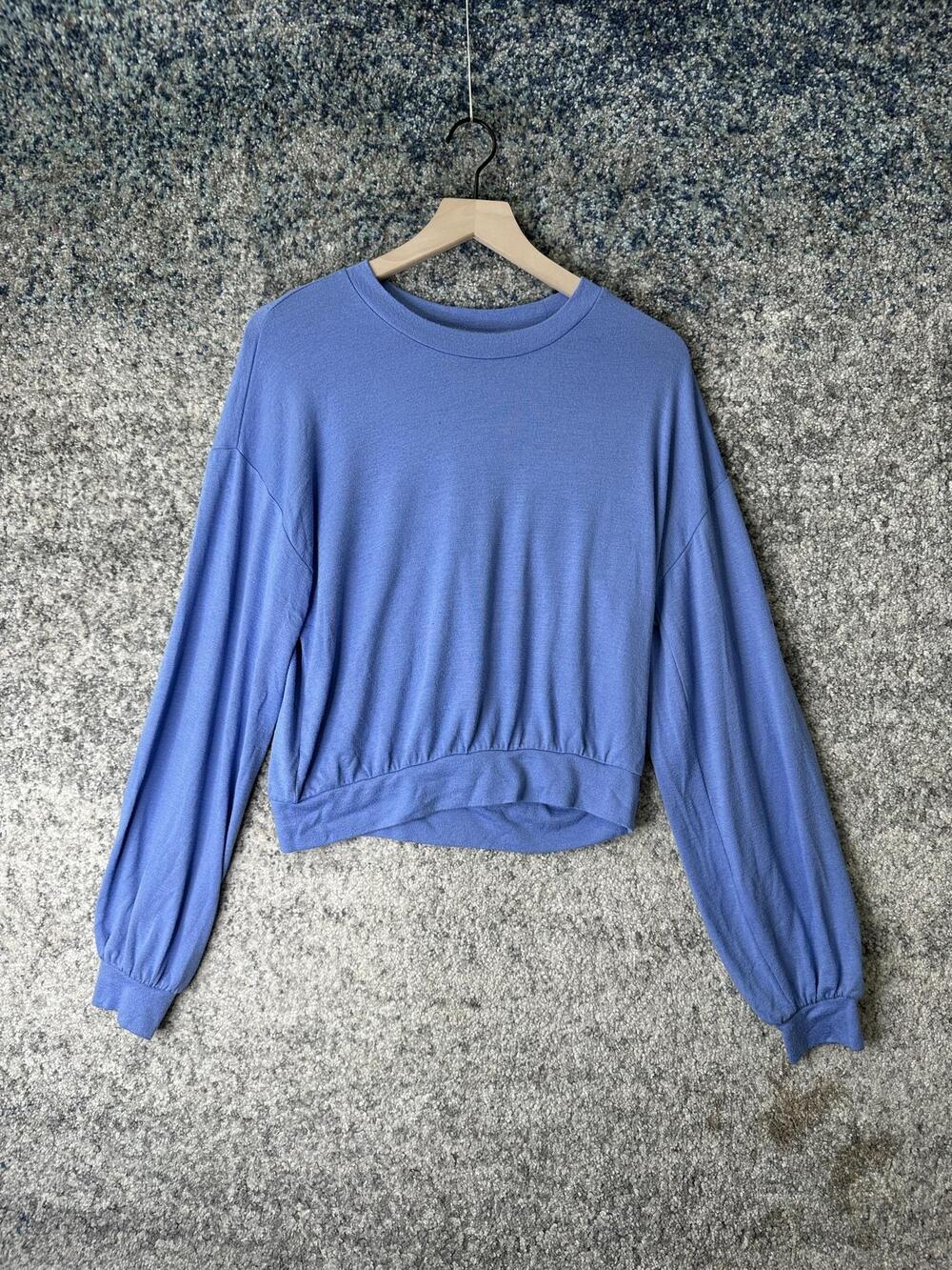 Wilfred Free Sweater Womens Medium Blue Crewneck Long Sleeve Cropped Knit Top